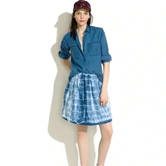 Madewell Dresses & Skirts - Madewell Tie Dye Indigo Shibori Linen Skirt XXS